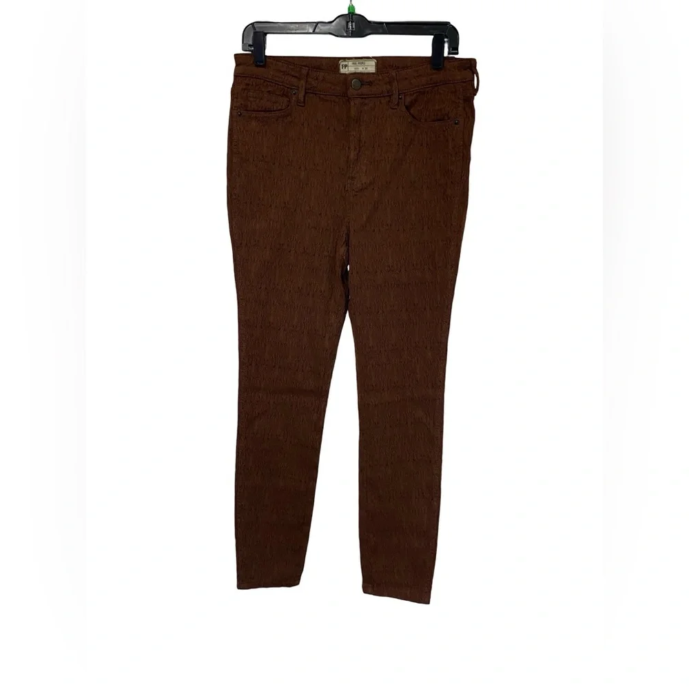 Free people high rise embroidered‎ skinny brown pants size 30